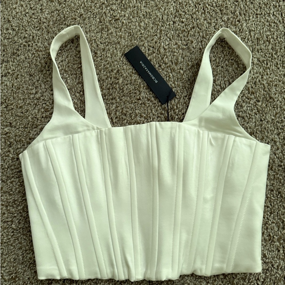 BCBGMaxAzria Ivory Structured Corset Crop Top